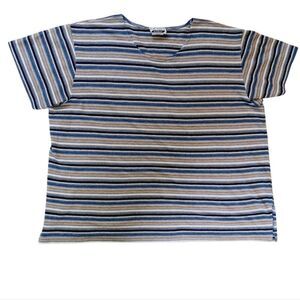 VINTAGE Chunky Textured T Shirt Striped Woven Comfy Short Sleeve Plus Size 22W